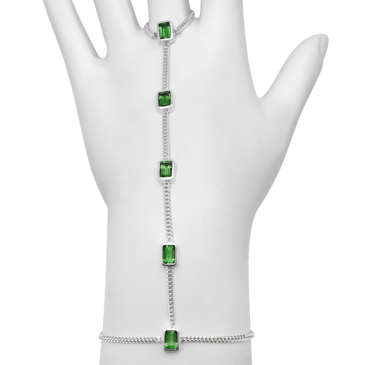 14k Gold 5 Emerald Cut Gemstone Mini Miami Cuban Hand Chain