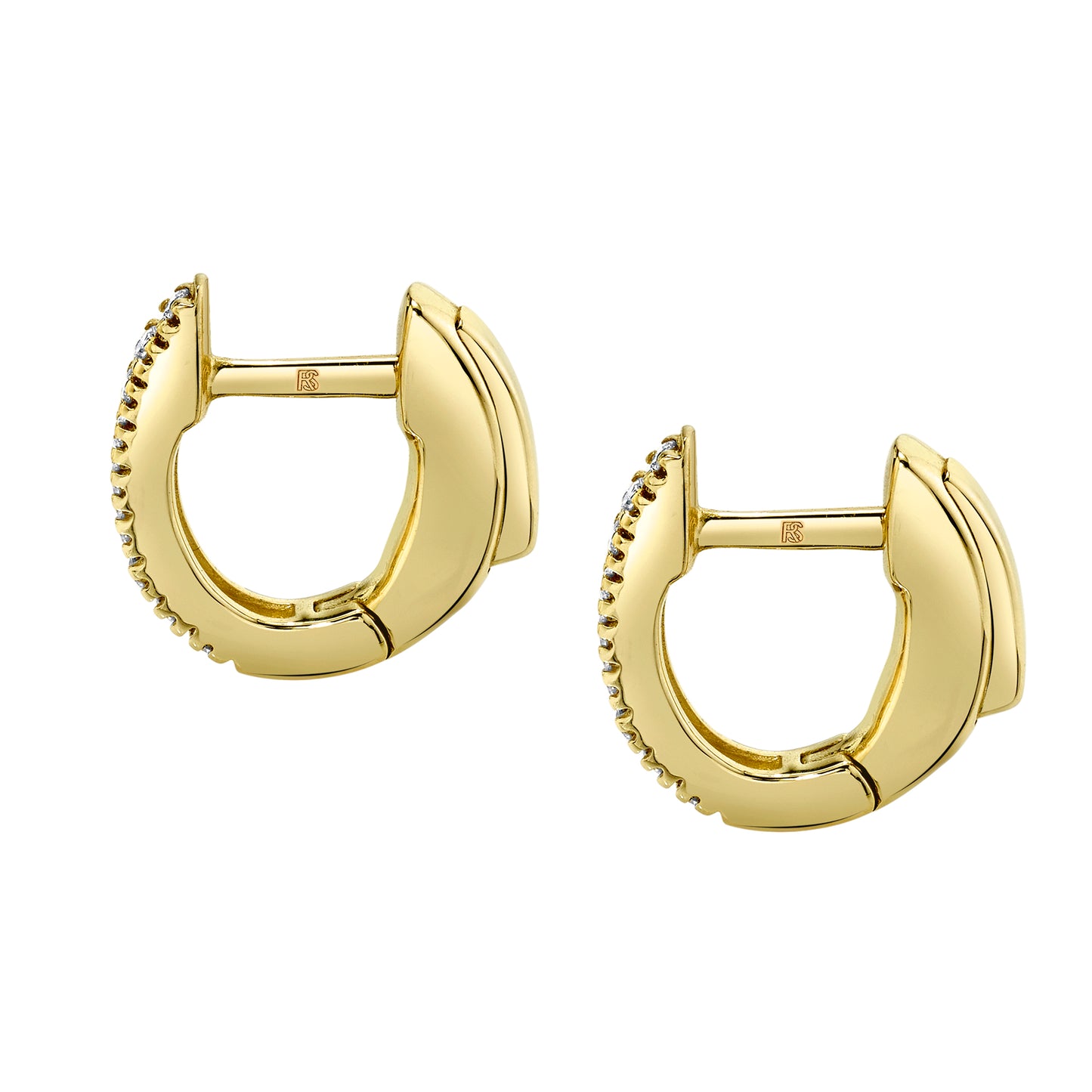 14k Gold Diamond Huggie Hoops with Security Latch