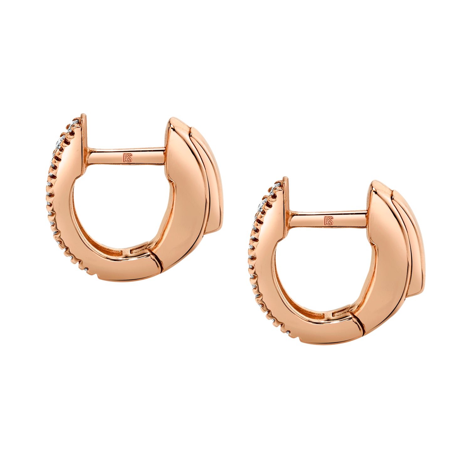 14k Gold Diamond Huggie Hoops with Security Latch