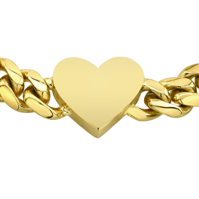 14k Gold Miami Cuban Link Thick Floating Heart Bracelet