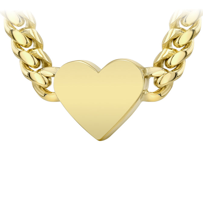 14K Gold Thick Miami Cuban Link Thick Floating Heart Necklace