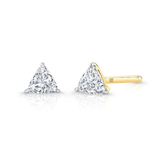 14K GOLD FLOATING TRILLION CUT DIAMOND STUD EARRINGS