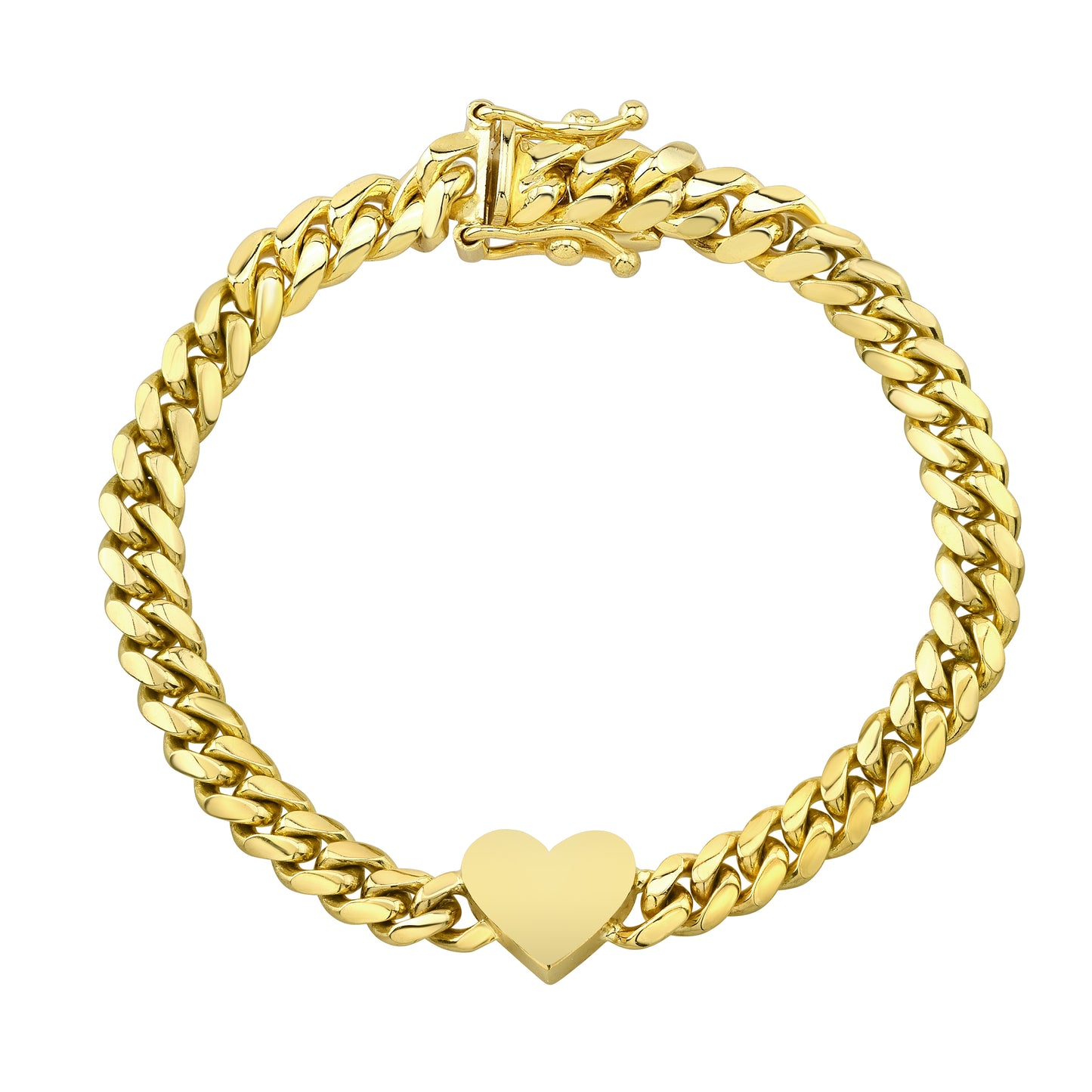 14k Gold Miami Cuban Link Thick Floating Heart Bracelet