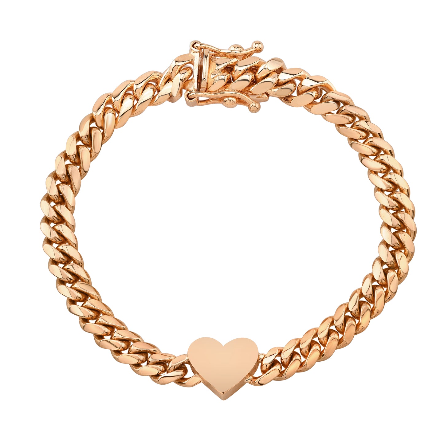 14k Gold Miami Cuban Link Thick Floating Heart Bracelet