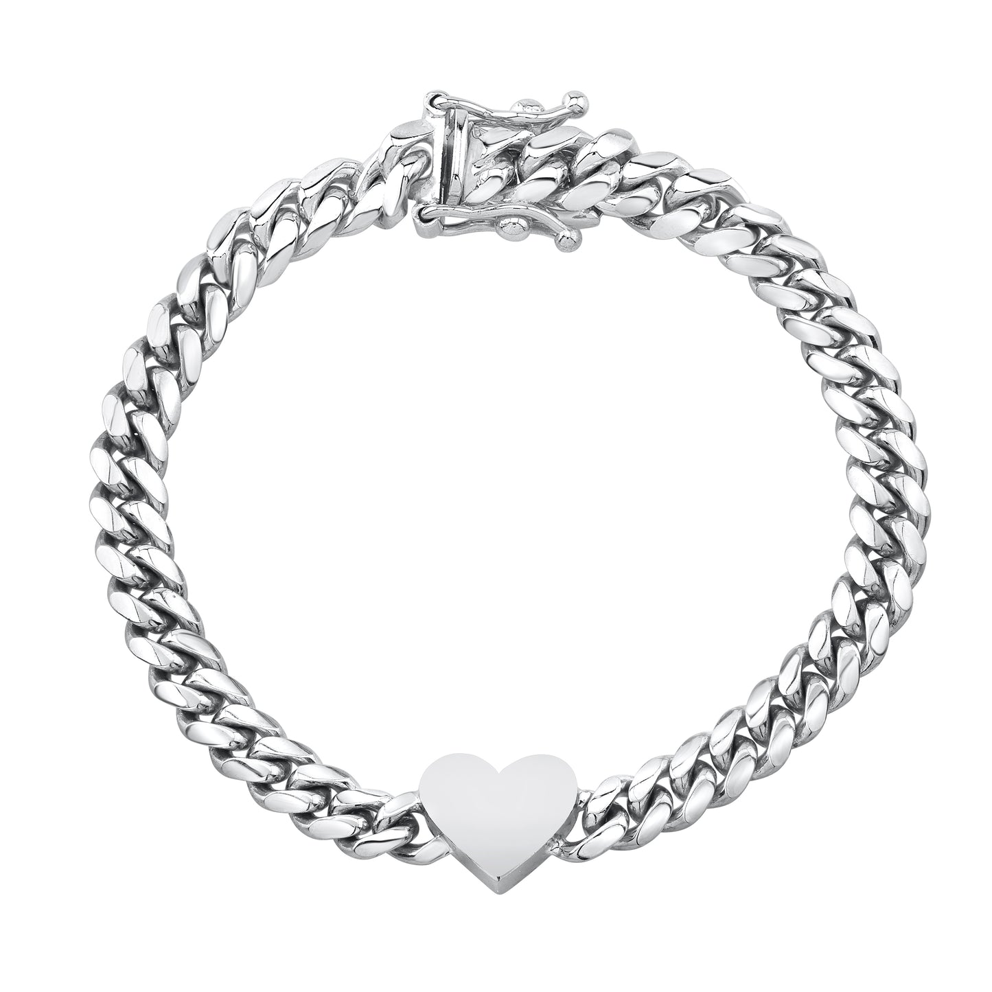 14k Gold Miami Cuban Link Thick Floating Heart Bracelet