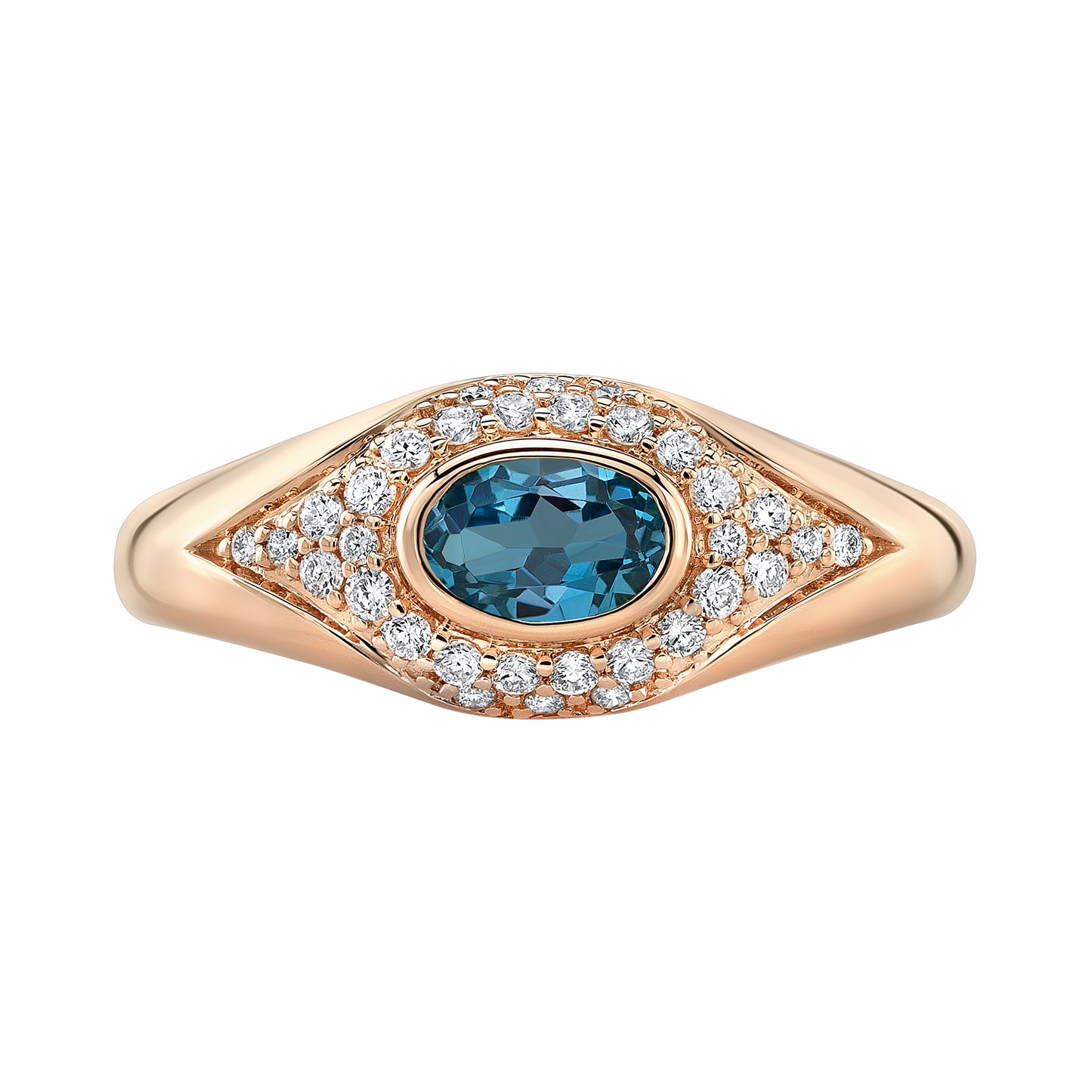 14k Gold Diamond Oval Gemstone Evil Eye Dome Ring