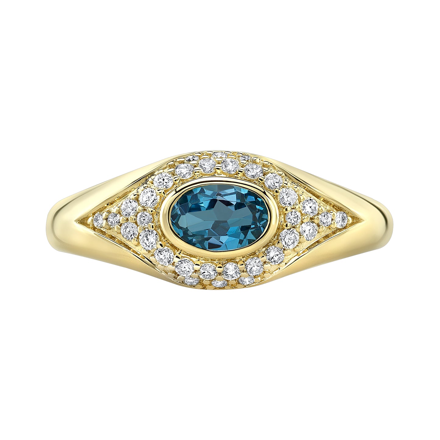 14k Gold Diamond Oval Gemstone Evil Eye Dome Ring