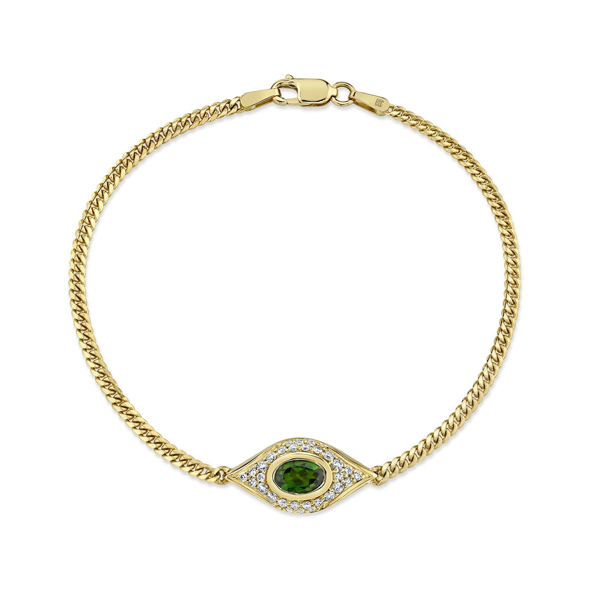 14k Gold Diamond Oval Gemstone Evil Eye Bracelet