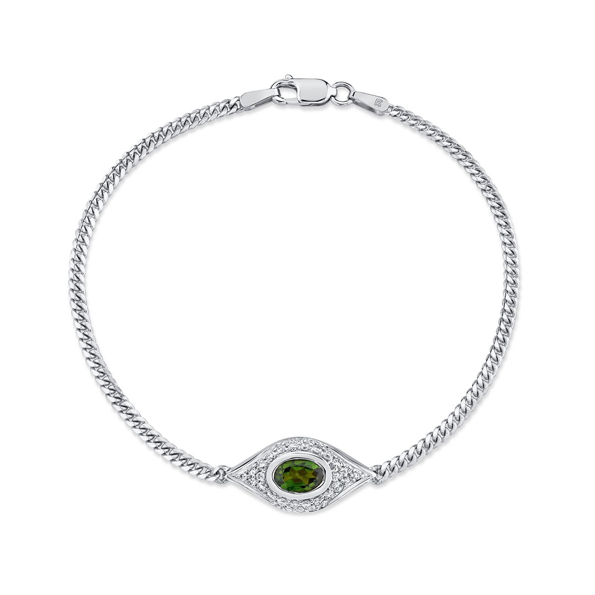 14k Gold Diamond Oval Gemstone Evil Eye Bracelet