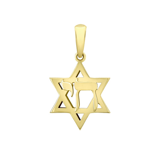 14K GOLD THICK STAR OF DAVID CHAI CHARM