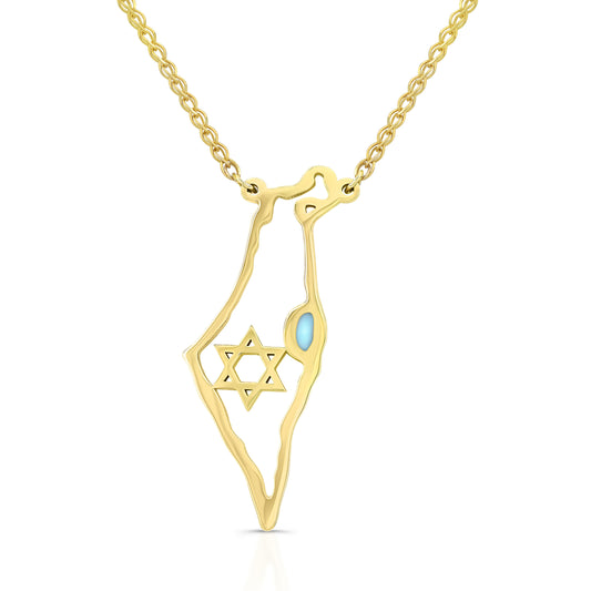 14K Gold Map Of Israel Star Of David Necklace