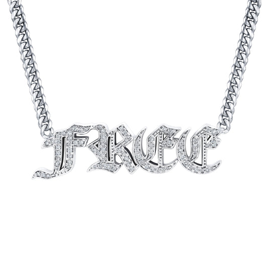 14k Gold Diamond Thick Nameplate Necklace