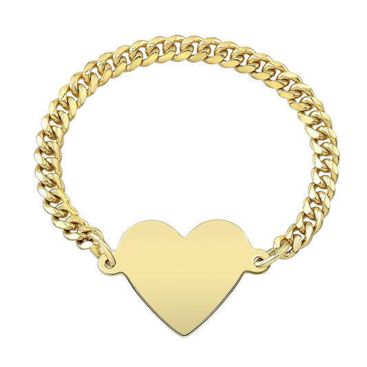 14k Gold Floating Heart Mini Cuban Chain Link Ring