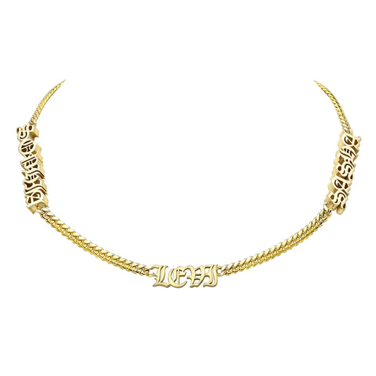 14k Gold Thick Miami Cuban Link Thick Multi Nameplate Necklace