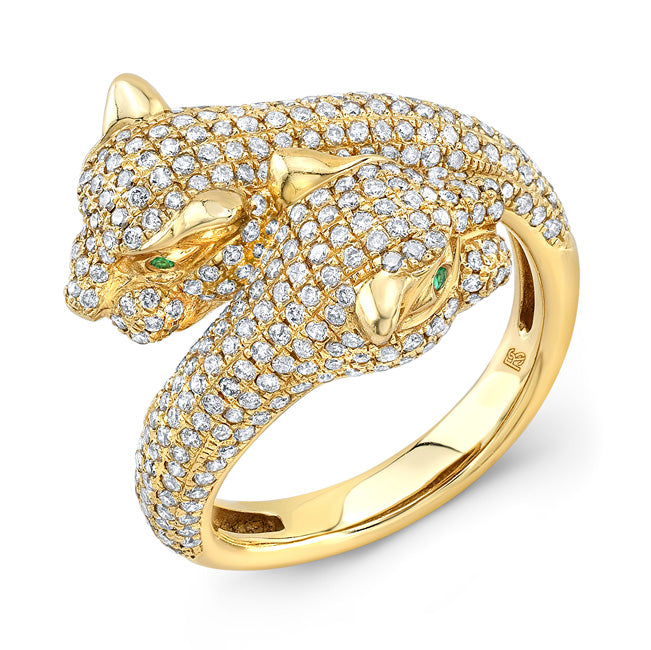 14k Gold Diamond Emerald Panther Ring