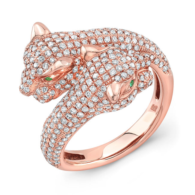 14k Gold Diamond Emerald Panther Ring