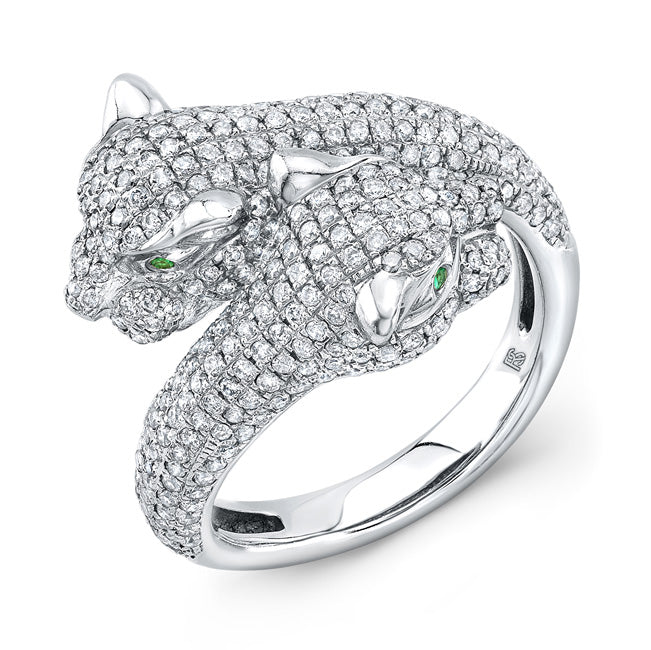 14k Gold Diamond Emerald Panther Ring