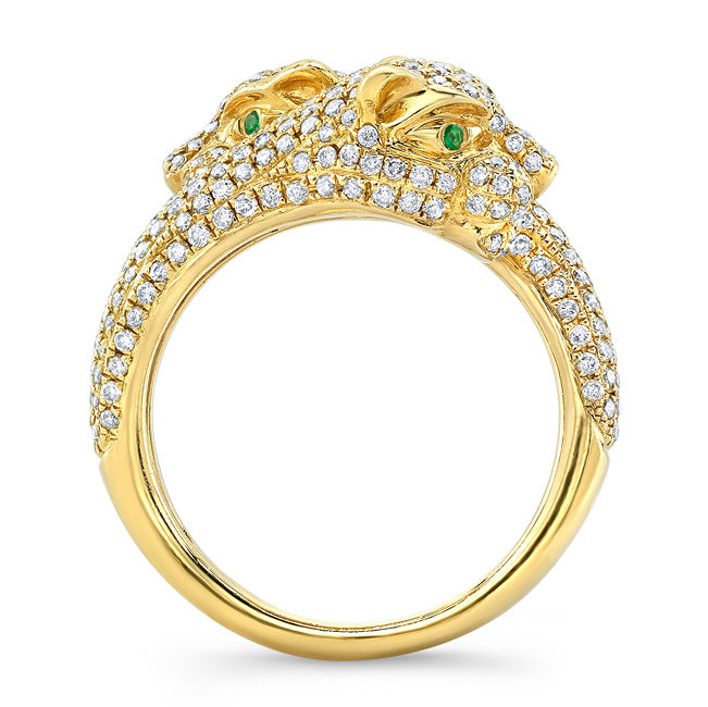 14k Gold Diamond Emerald Panther Ring