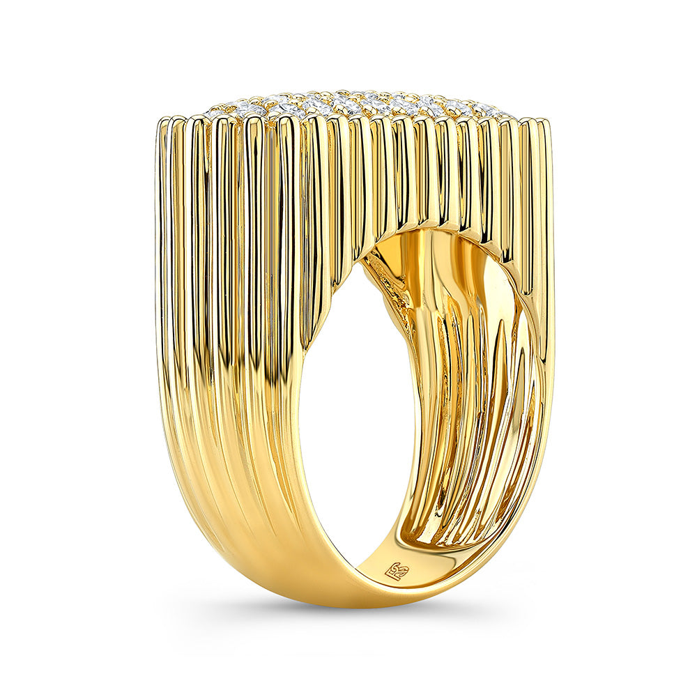 14k Gold Diamond Fluted Signet Ring