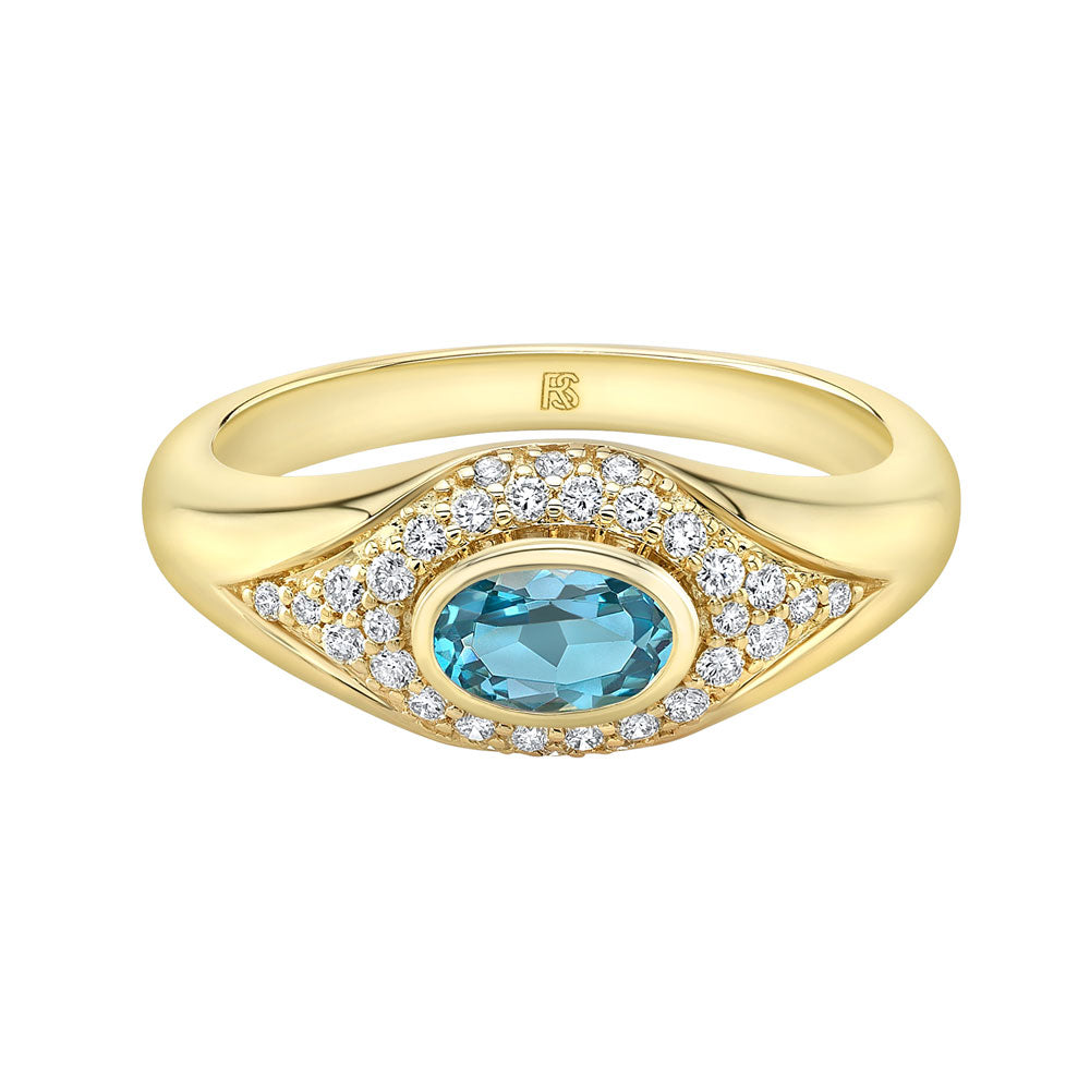 14k Gold Diamond Oval Gemstone Evil Eye Dome Ring