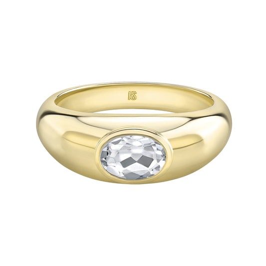 14k Gold Bezel Set White Topaz Dome Ring