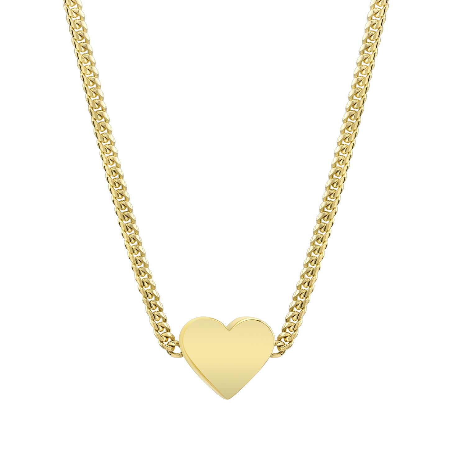 14K Gold Mini Miami Cuban Link Thick Floating Heart Necklace