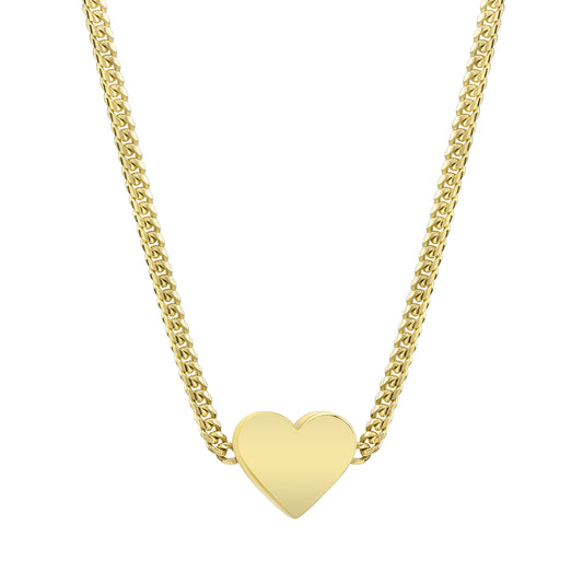 14K Gold Mini Miami Cuban Link Thick Floating Heart Necklace