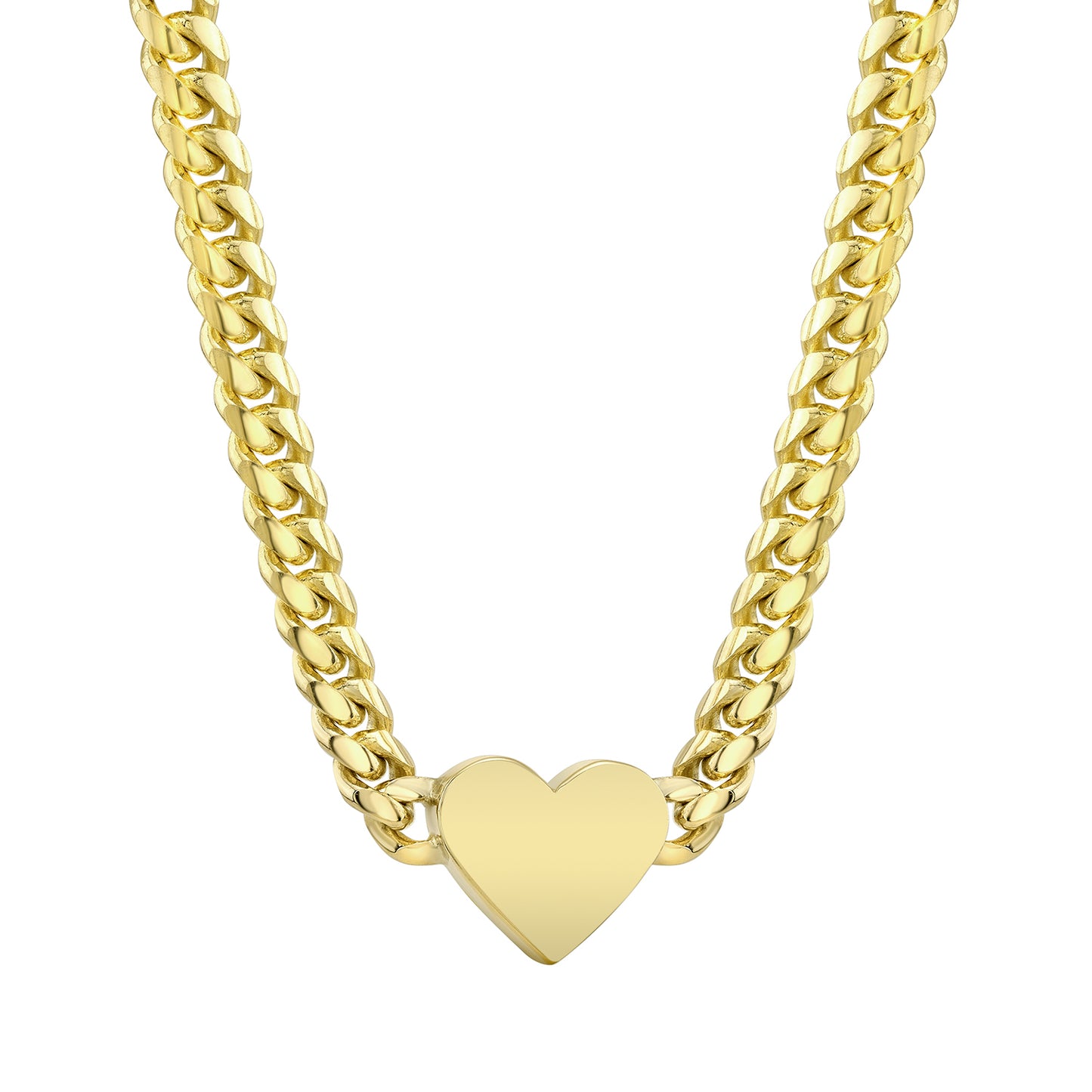 14K Gold Thick Miami Cuban Link Thick Floating Heart Necklace