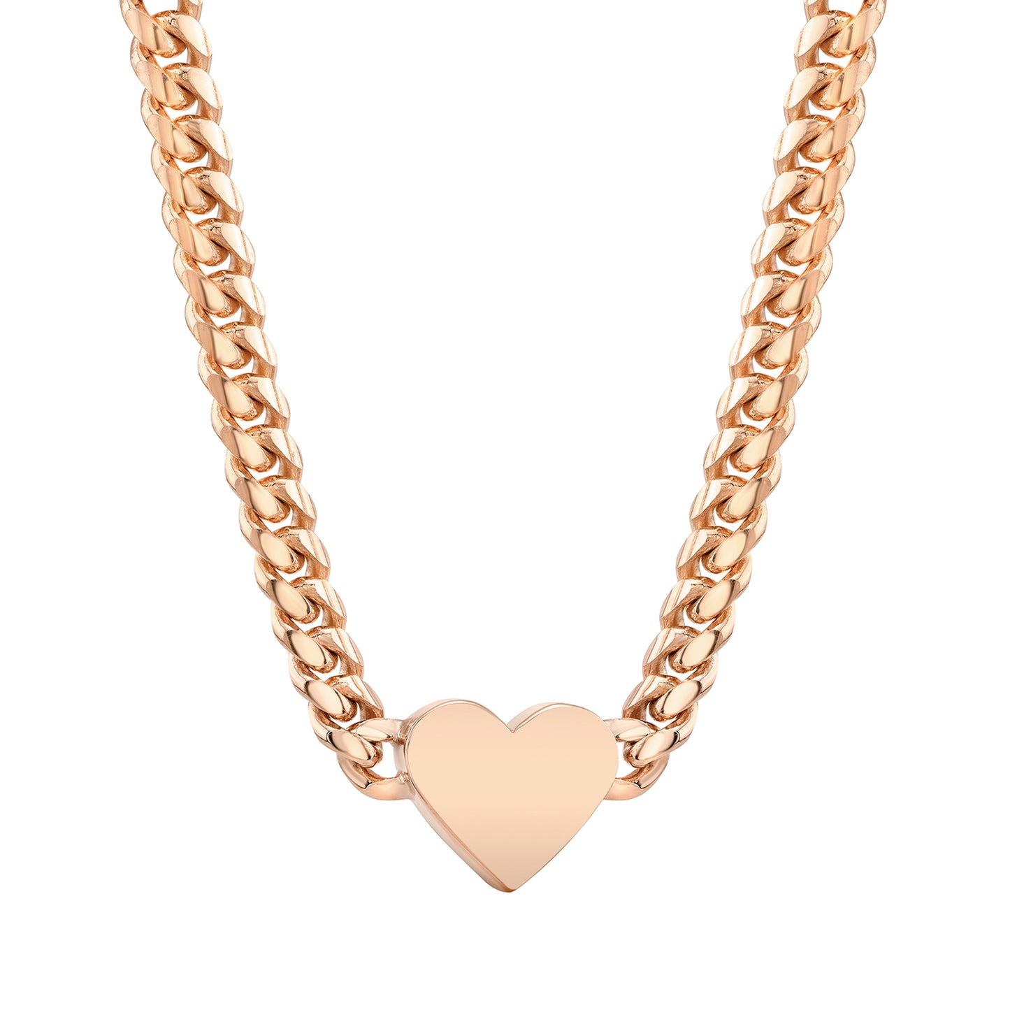 14K Gold Thick Miami Cuban Link Thick Floating Heart Necklace