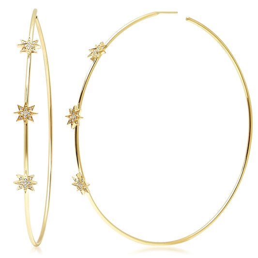 14K Gold Diamond Starburst Hoops