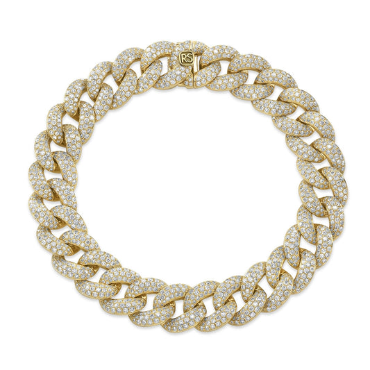 14k Yellow Gold Pave Diamond Jumbo Cuban Link Bracelet