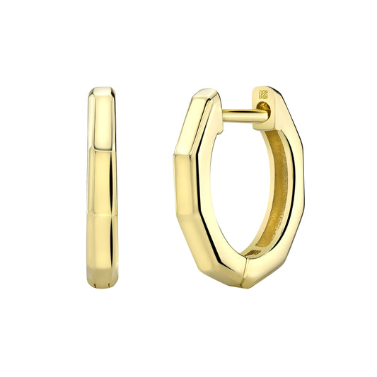 14k Gold Angled Huggie Hoop Earrings