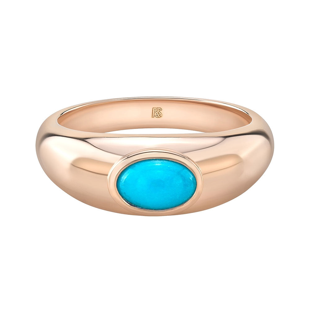 14k Gold Bezel Set Turquoise Dome Ring