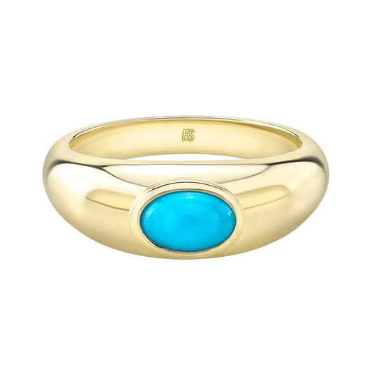 14k Gold Bezel Set Turquoise Dome Ring