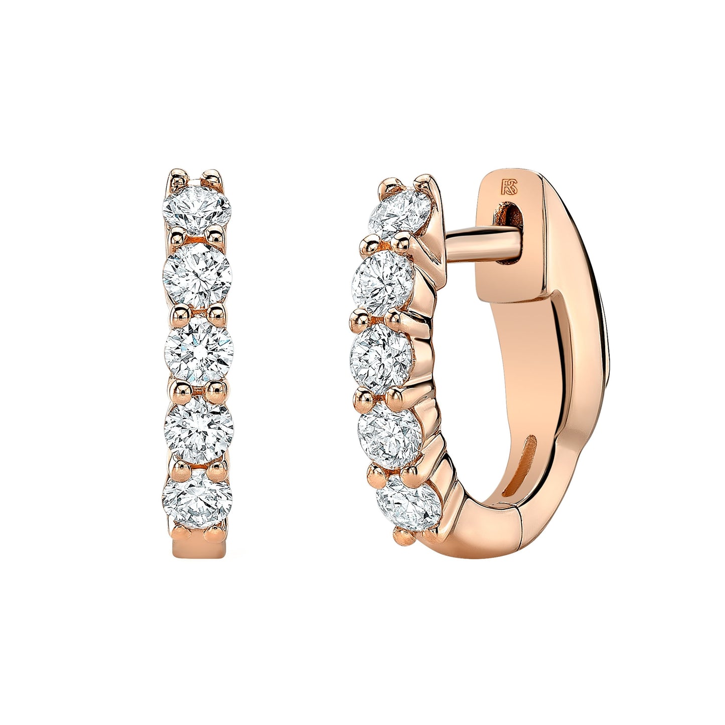 14k Gold Diamond Eternity Huggie Hoops with Security Latch