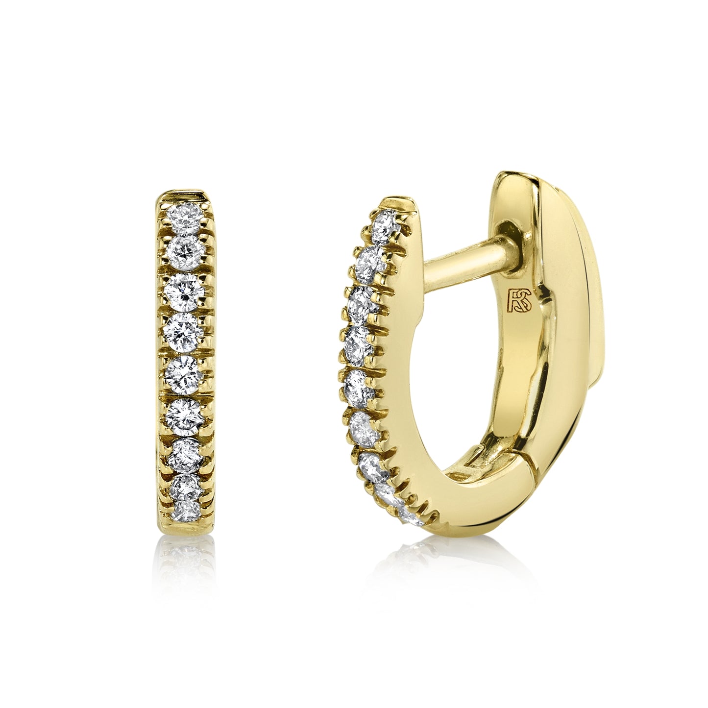 14k Gold Diamond Huggie Hoops with Security Latch