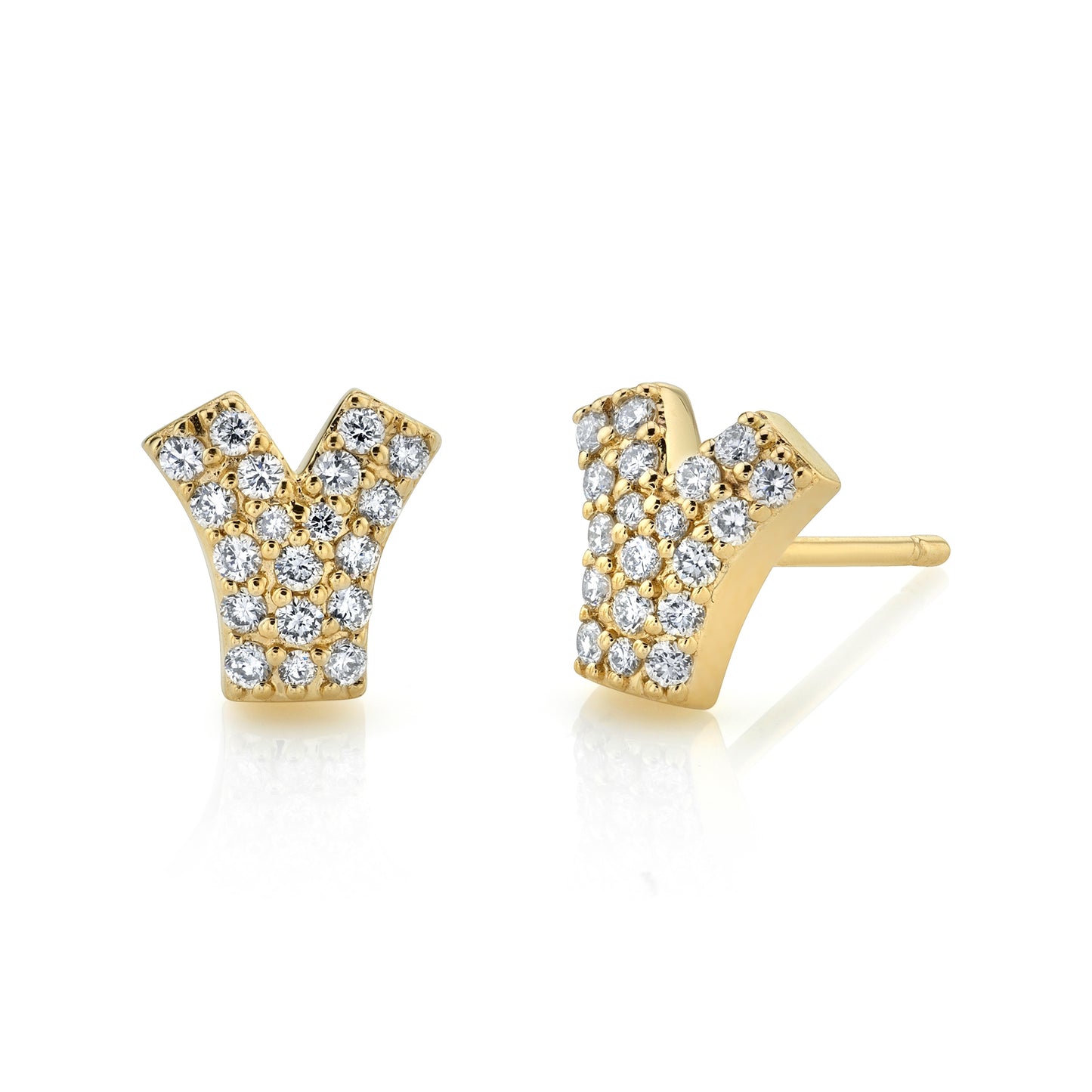 14k Gold Diamond Pave V Earrings