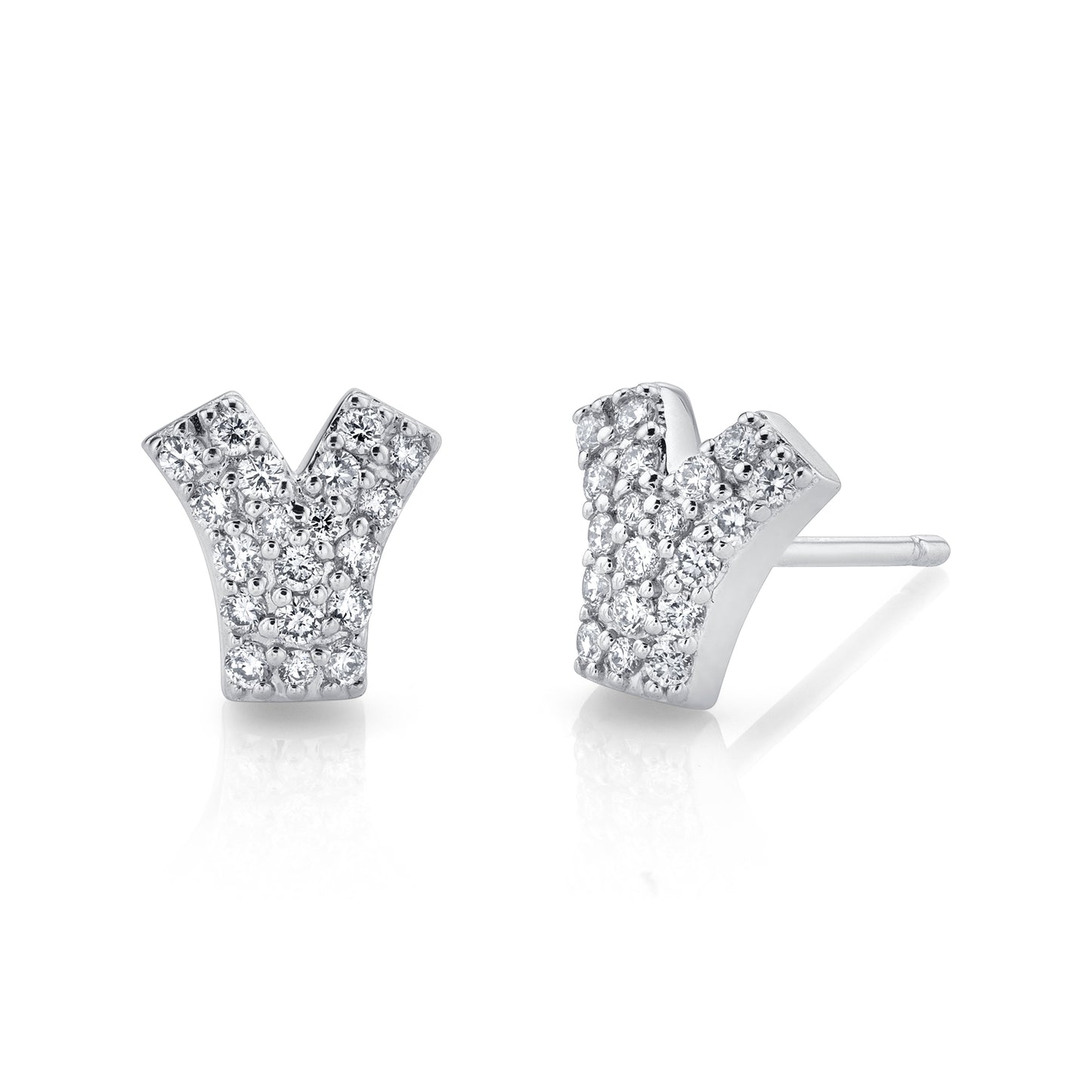 14k Gold Diamond Pave V Earrings