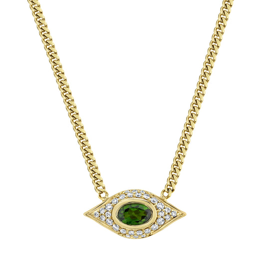 14k Gold Diamond Bezel Gemstone Evil Eye Necklace