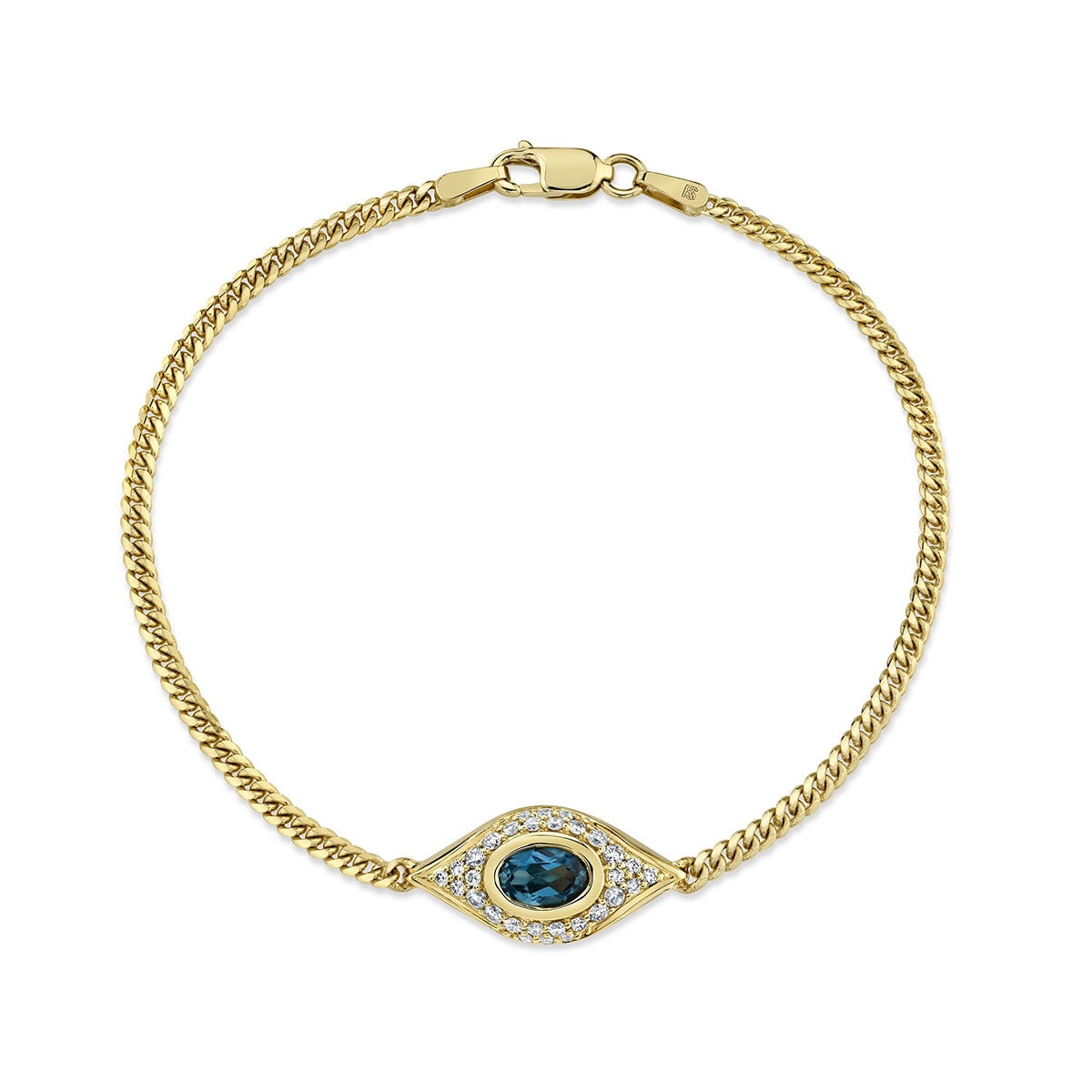 14k Gold Diamond Oval Gemstone Evil Eye Bracelet