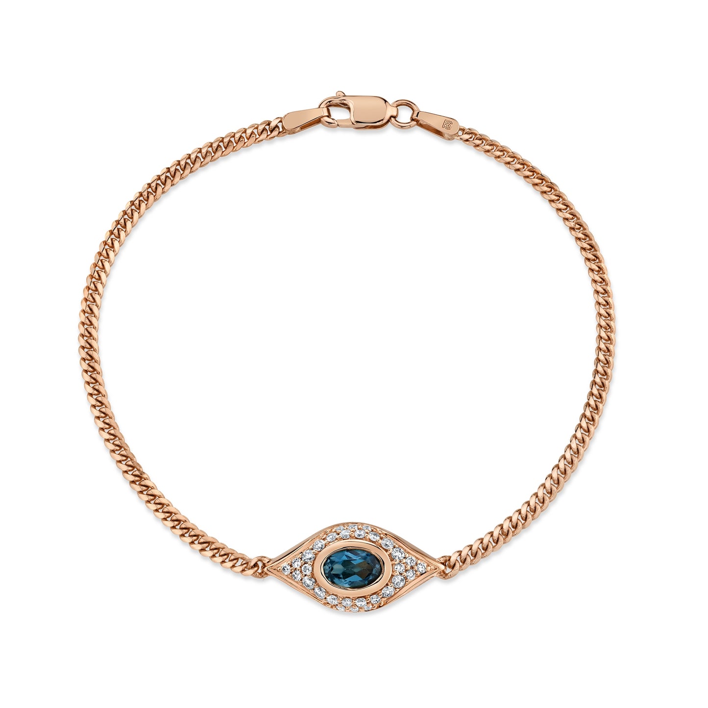 14k Gold Diamond Oval Gemstone Evil Eye Bracelet