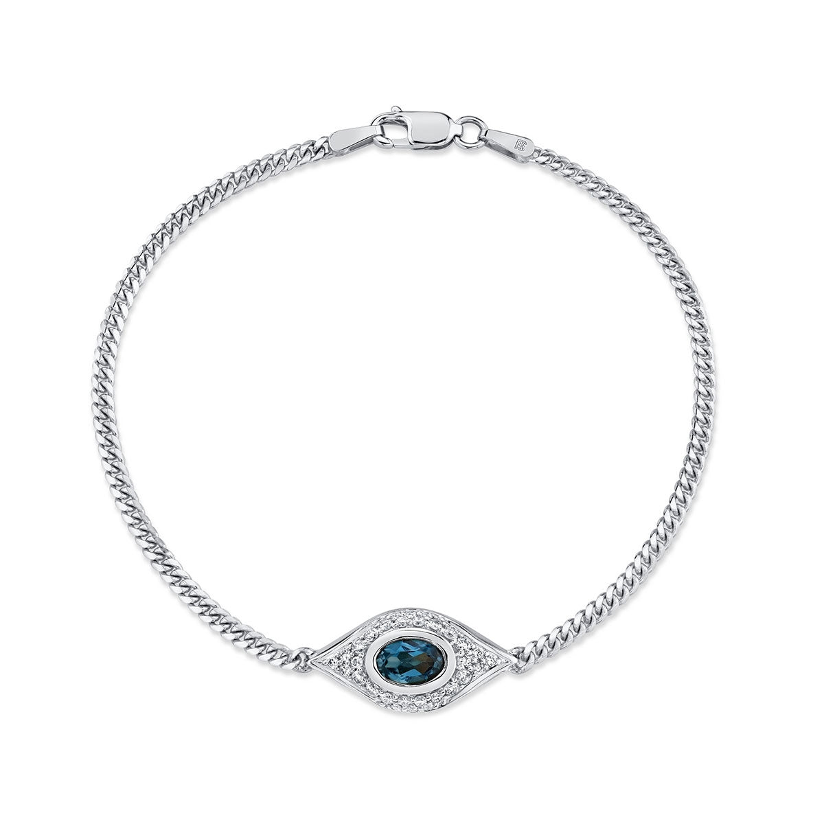 14k Gold Diamond Oval Gemstone Evil Eye Bracelet