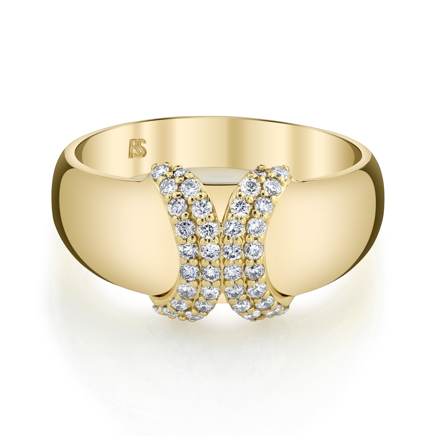 14k Gold Diamond Curved X Dome Ring