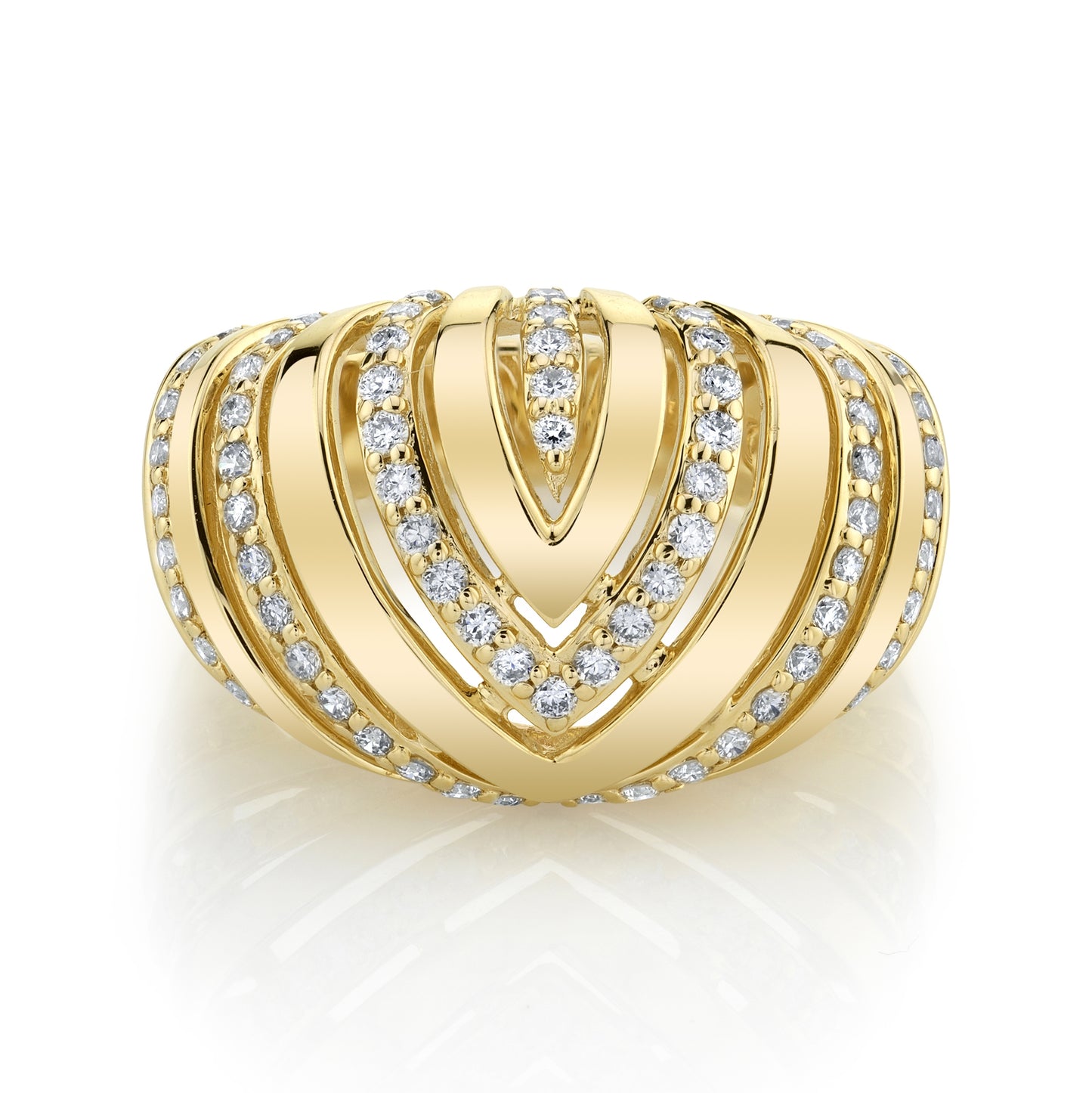 14k Gold Diamond Chevron Dome Ring