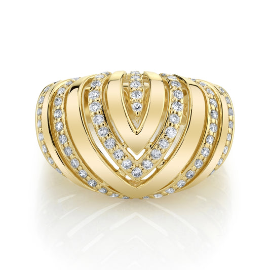 14k Gold Diamond Chevron Dome Ring