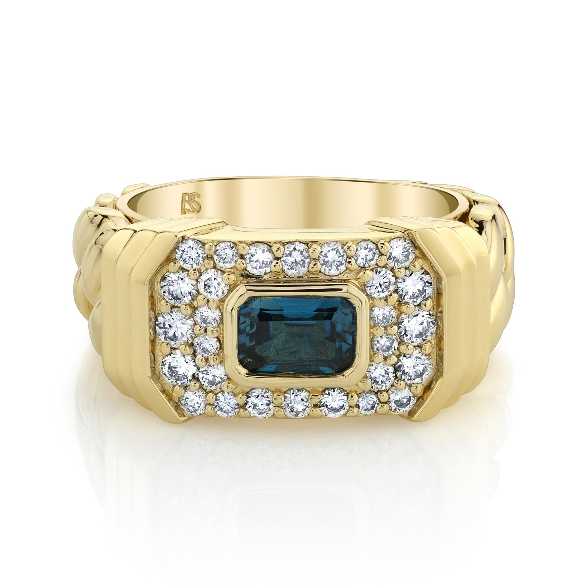 14K GOLD DIAMOND BLUE TOPAZ LINK RING