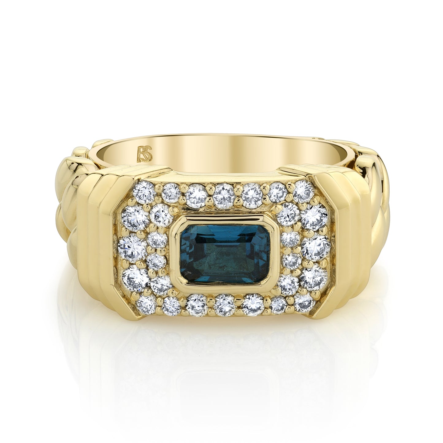 14k Gold Diamond Blue Topaz Link Ring