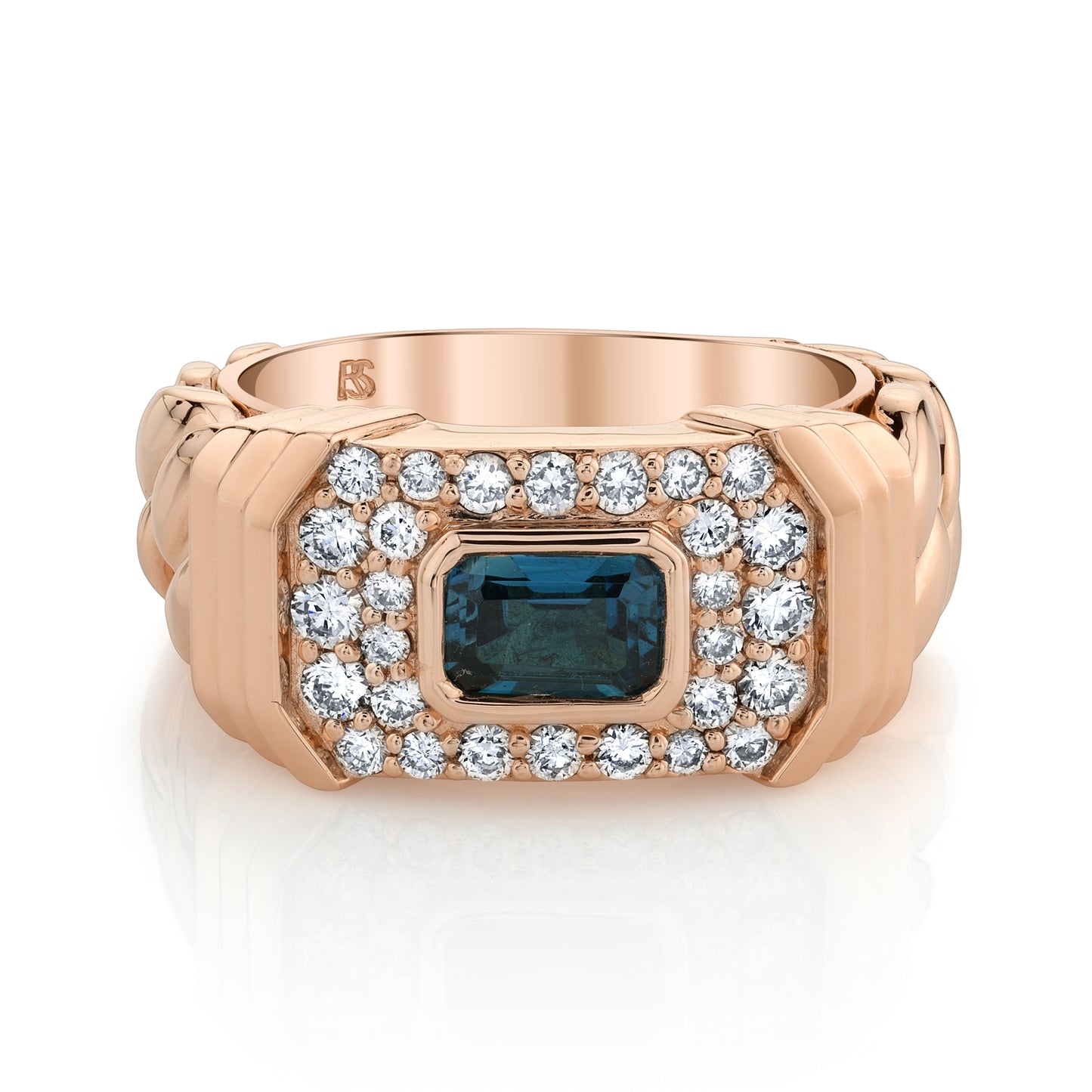 14k Gold Diamond Blue Topaz Link Ring