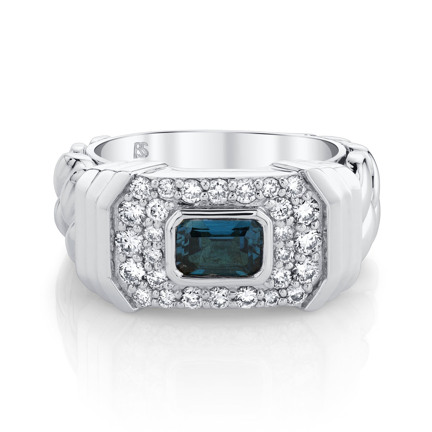 14k Gold Diamond Blue Topaz Link Ring