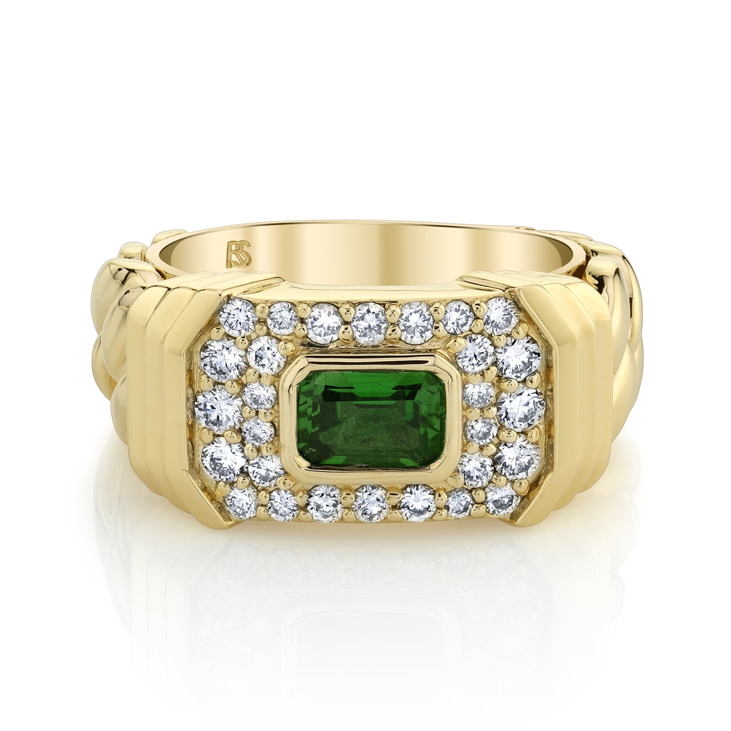 14k Gold Diamond Green Tourmaline Link Ring